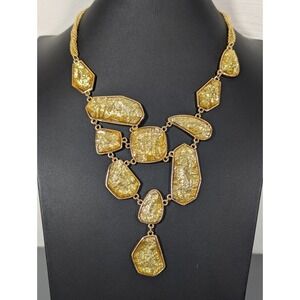 Golden Foil Cabochon Statement Bib Necklace Glam Evening Sparkle Amrita Singh